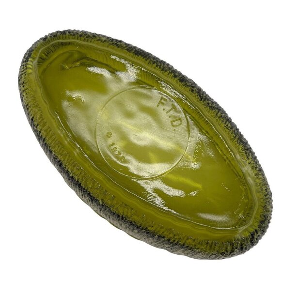 F.T.D. 1975 Bowl Avacado Rippled Glass Green Oval Serving MCM - Picture 5 of 11